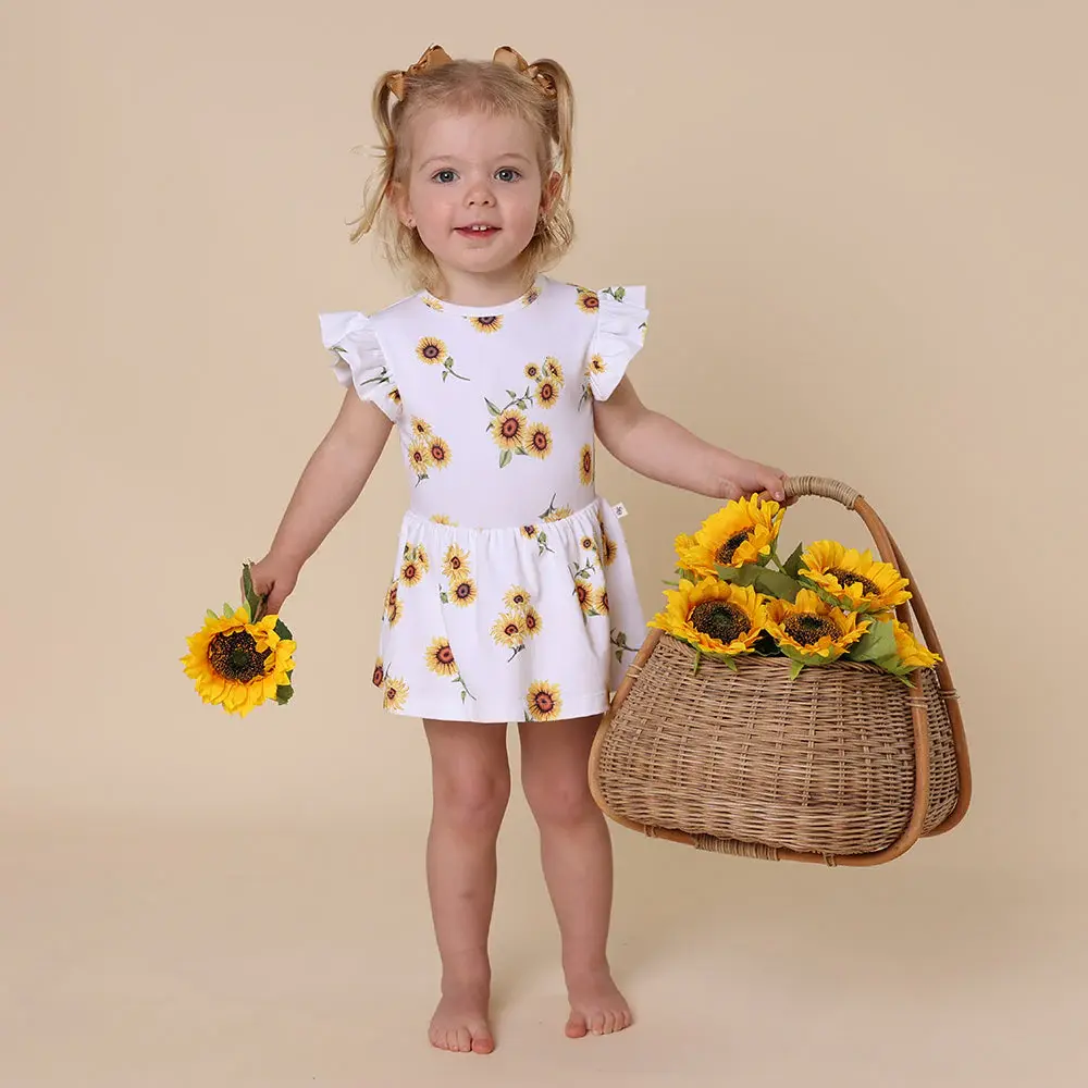 Snuggle Hunny Kids Snuggle Hunny Sunflower Short Sleeve Organic Dress