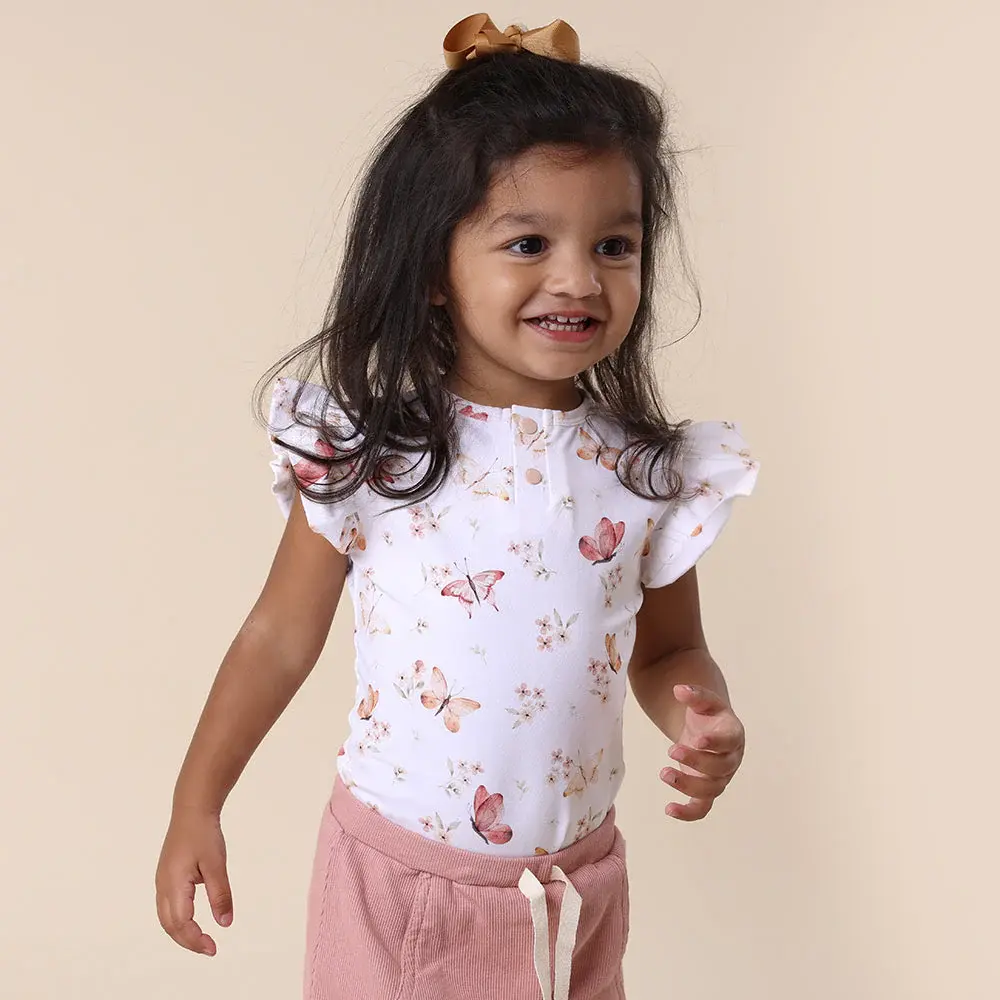 Snuggle Hunny Kids Snuggle Hunny Butterfly Short Sleeve Organic Bodysuit with Frill