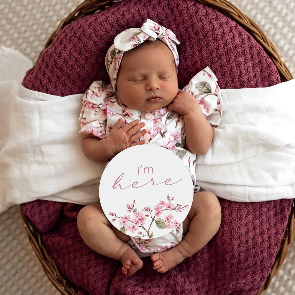 Snuggle Hunny Kids Snuggle Hunny Cherry Blossom Short Sleeve Organic Bodysuit with Frill