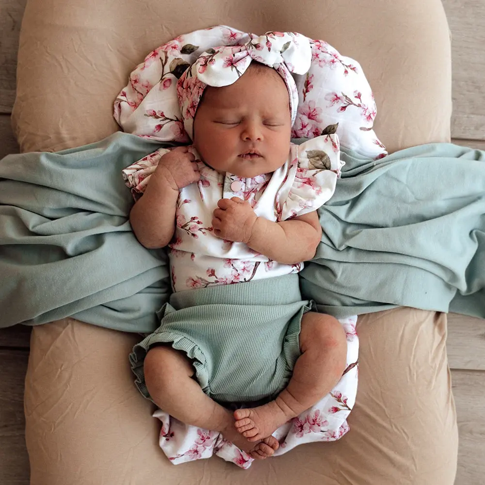 Snuggle Hunny Kids Snuggle Hunny Cherry Blossom Short Sleeve Organic Bodysuit with Frill