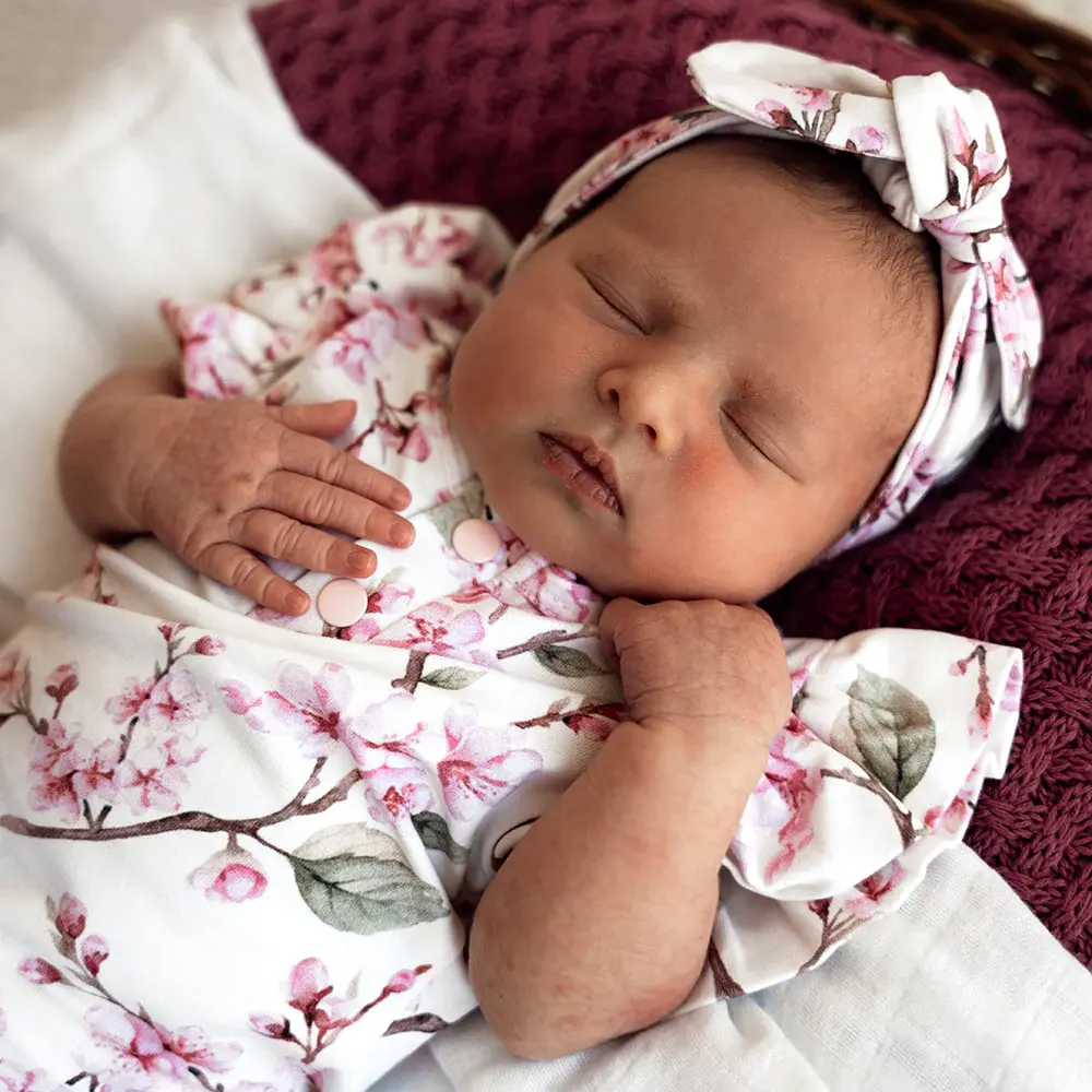 Snuggle Hunny Kids Snuggle Hunny Cherry Blossom Short Sleeve Organic Bodysuit with Frill