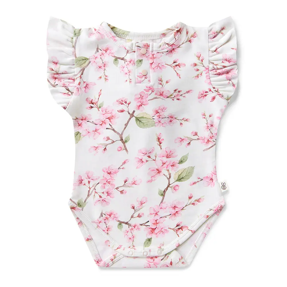 Snuggle Hunny Kids Snuggle Hunny Cherry Blossom Short Sleeve Organic Bodysuit with Frill