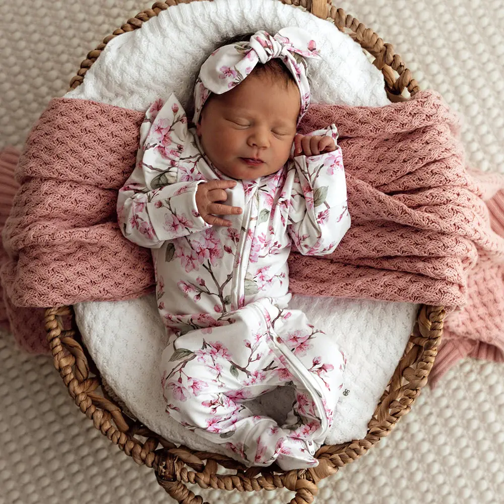 Snuggle Hunny Kids Snuggle Hunny Organic Snuggle Sleepsuit Zip Footie with Frill - Cherry Blossom