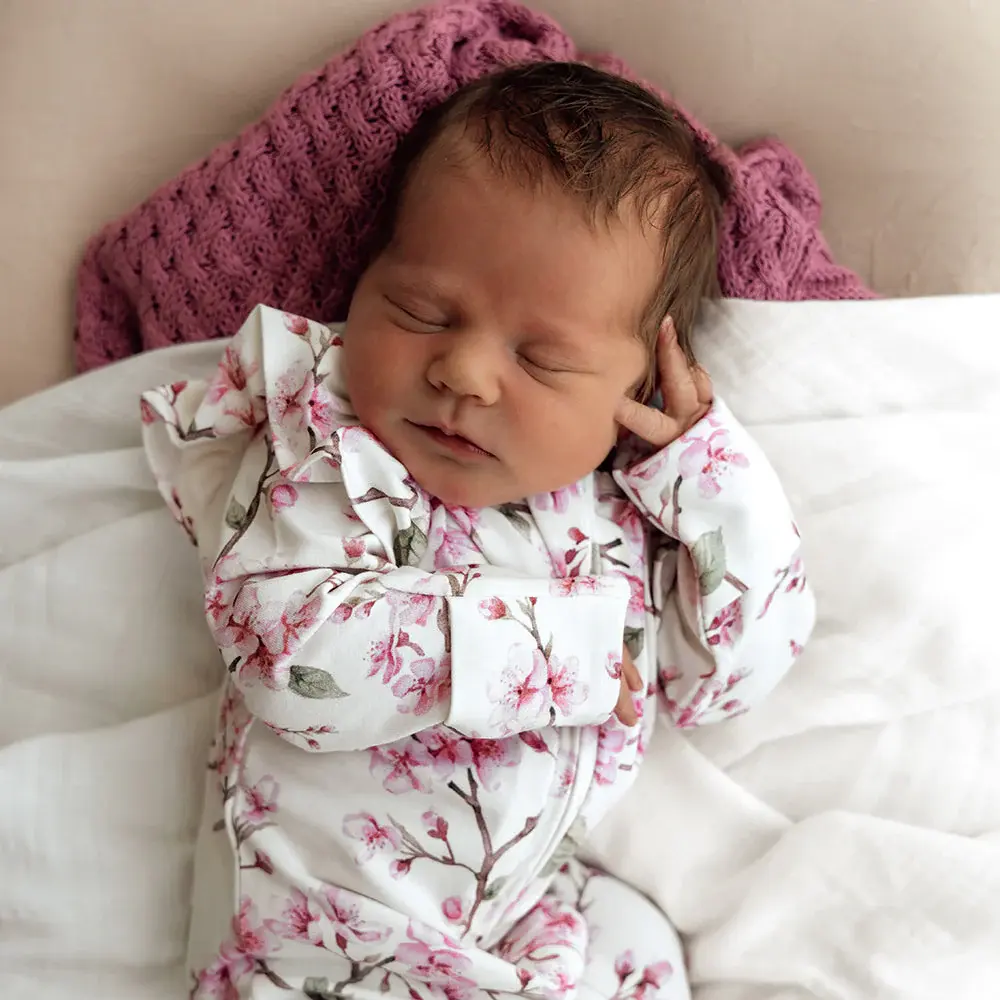 Snuggle Hunny Kids Snuggle Hunny Organic Snuggle Sleepsuit Zip Footie with Frill - Cherry Blossom