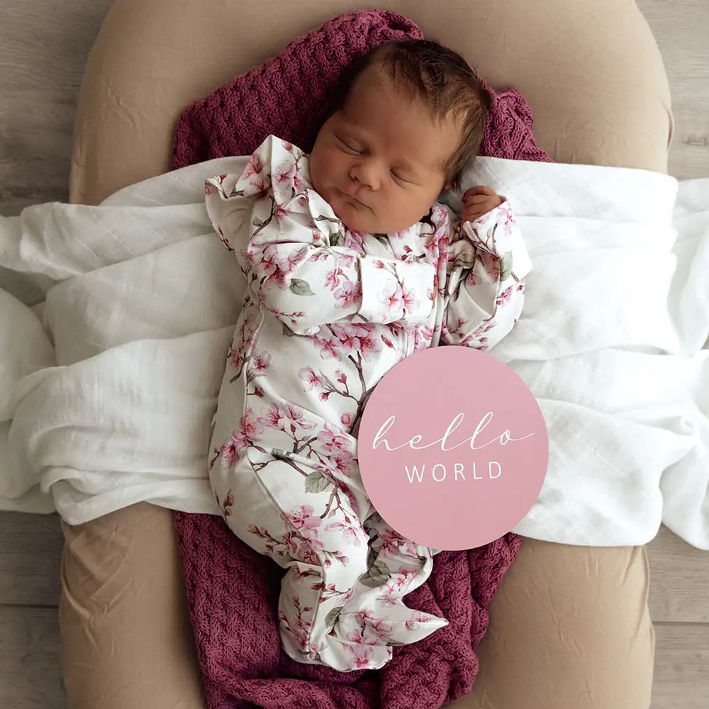 Snuggle Hunny Kids Snuggle Hunny Organic Snuggle Sleepsuit Zip Footie with Frill - Cherry Blossom