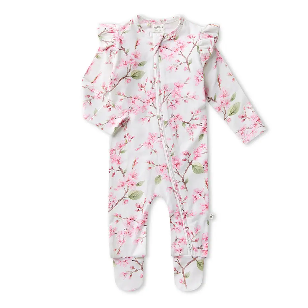 Snuggle Hunny Kids Snuggle Hunny Organic Snuggle Sleepsuit Zip Footie with Frill - Cherry Blossom
