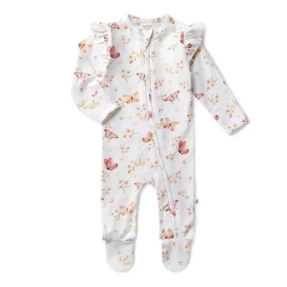 Snuggle Hunny Kids Snuggle Hunny Organic Snuggle Sleepsuit Zip Footie with Frill - Butterfly