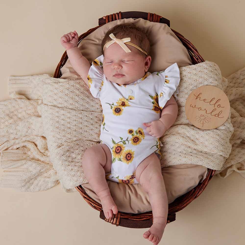Snuggle Hunny Kids Snuggle Hunny Sunflower Short Sleeve Organic Bodysuit with Frill