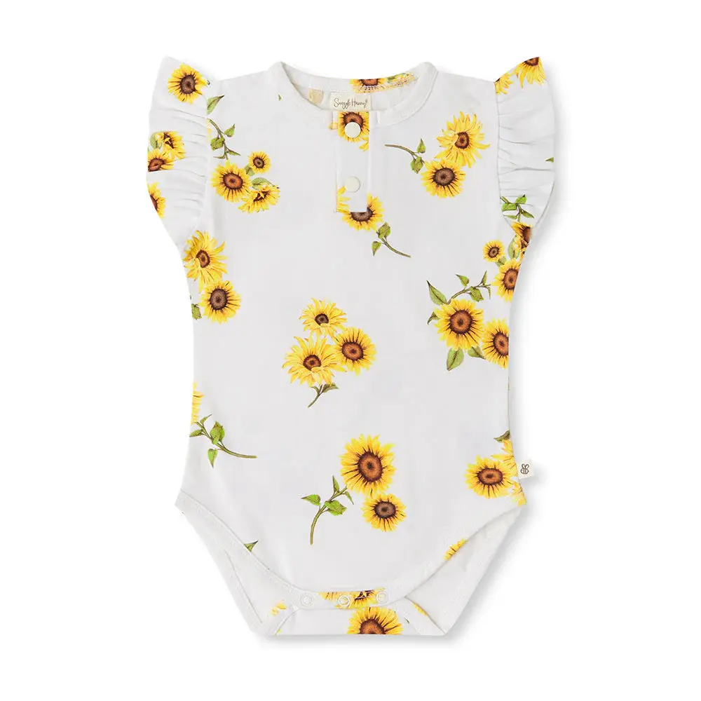 Snuggle Hunny Kids Snuggle Hunny Sunflower Short Sleeve Organic Bodysuit with Frill