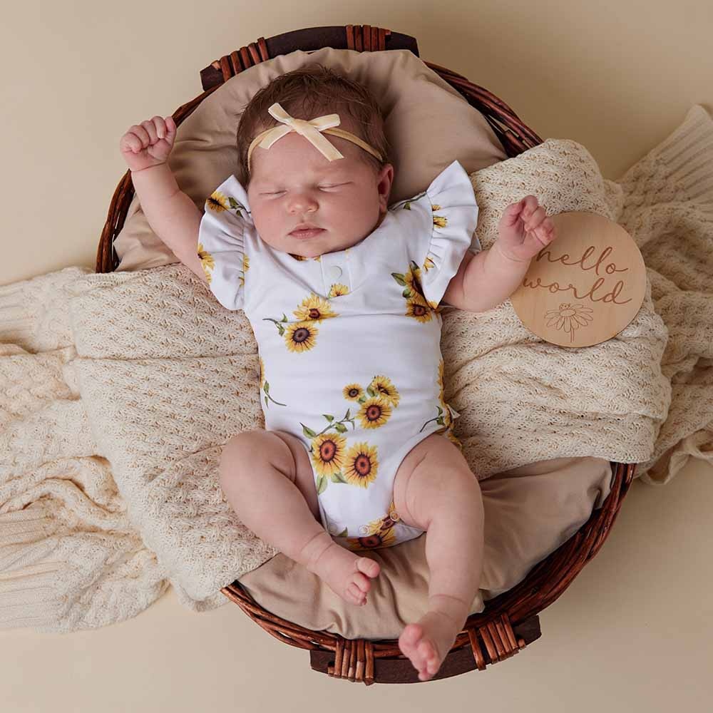 Snuggle Hunny Kids Snuggle Hunny Sunflower Short Sleeve Organic Bodysuit with Frill