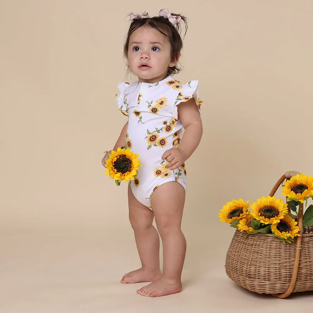 Snuggle Hunny Kids Snuggle Hunny Sunflower Short Sleeve Organic Bodysuit with Frill