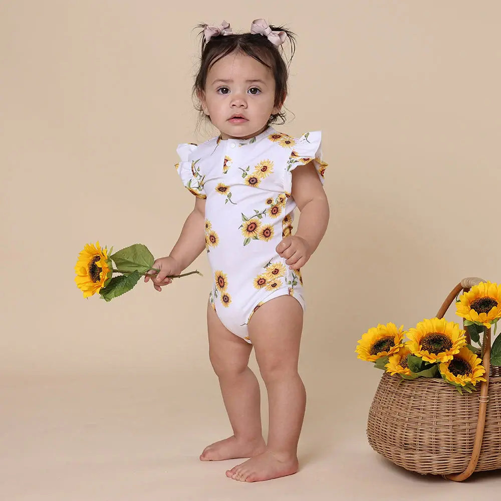 Snuggle Hunny Kids Snuggle Hunny Sunflower Short Sleeve Organic Bodysuit with Frill