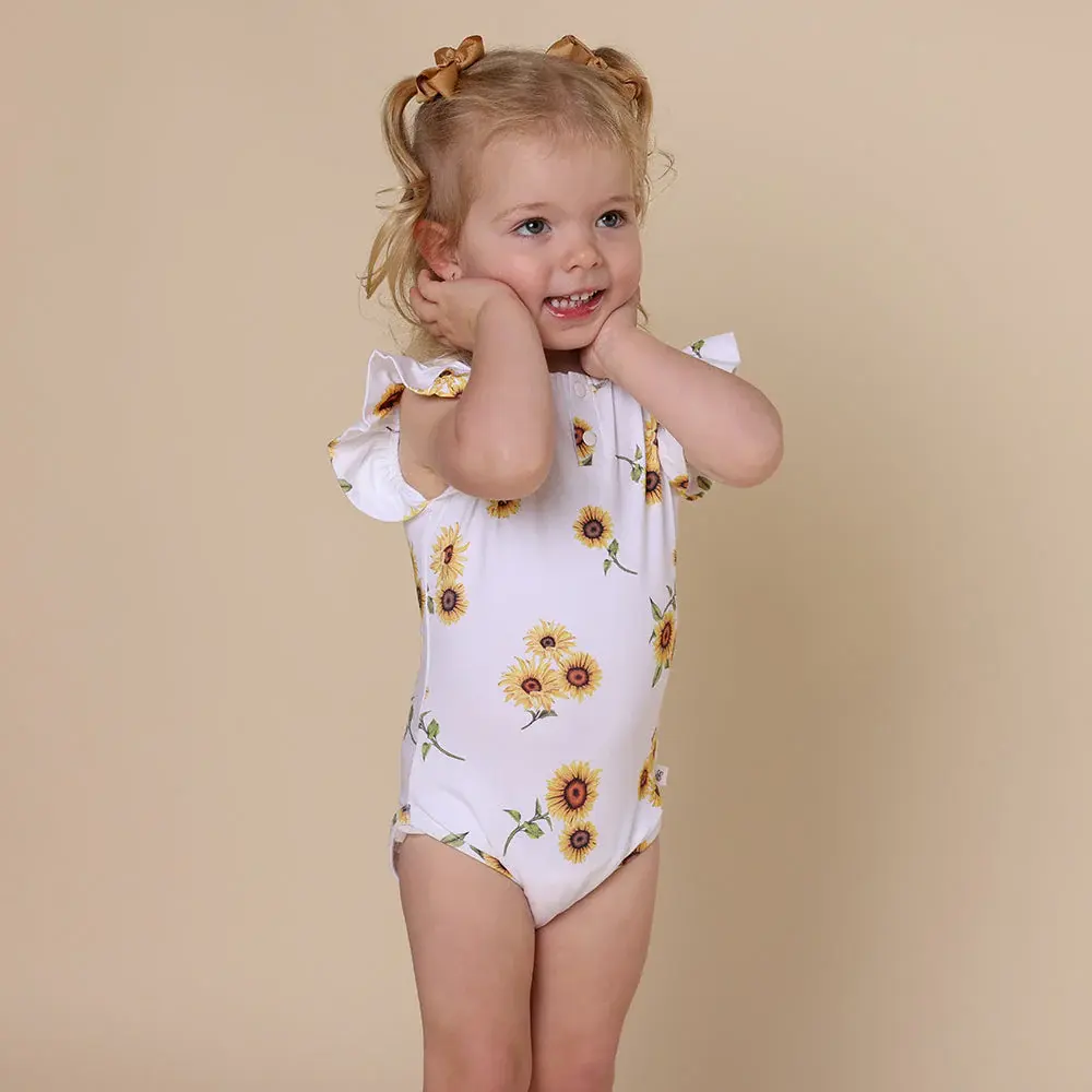 Snuggle Hunny Kids Snuggle Hunny Sunflower Short Sleeve Organic Bodysuit with Frill