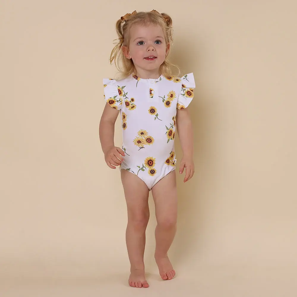 Snuggle Hunny Kids Snuggle Hunny Sunflower Short Sleeve Organic Bodysuit with Frill
