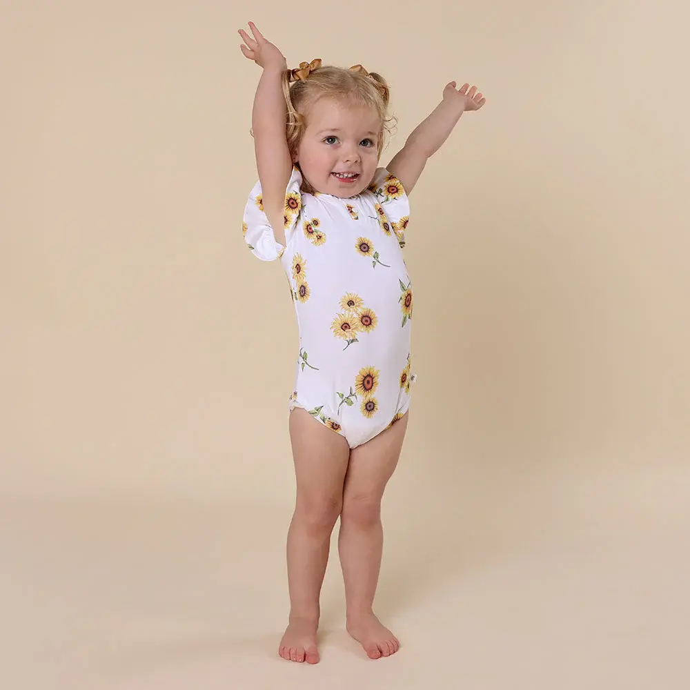 Snuggle Hunny Kids Snuggle Hunny Sunflower Short Sleeve Organic Bodysuit with Frill