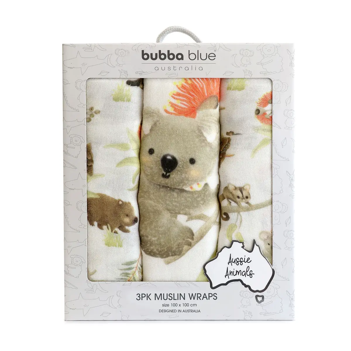 Bubba Blue Bubba Blue Aussie Animals 3pk Muslin Wraps
