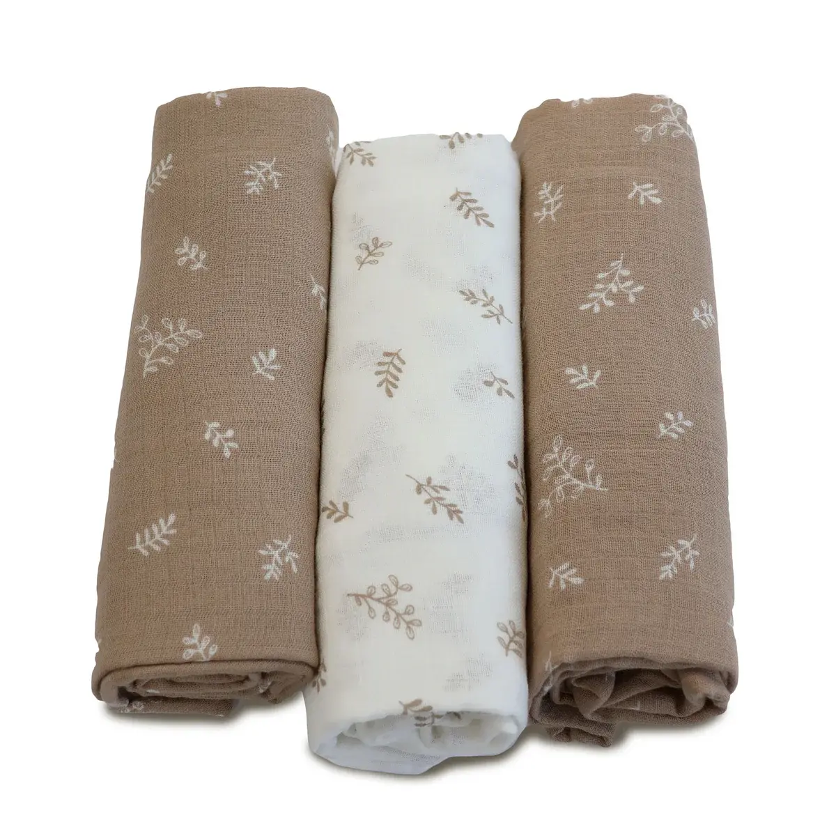 Bubba Blue Bubba Blue Organic Cotton 3PK Muslin Wraps - Chestnut