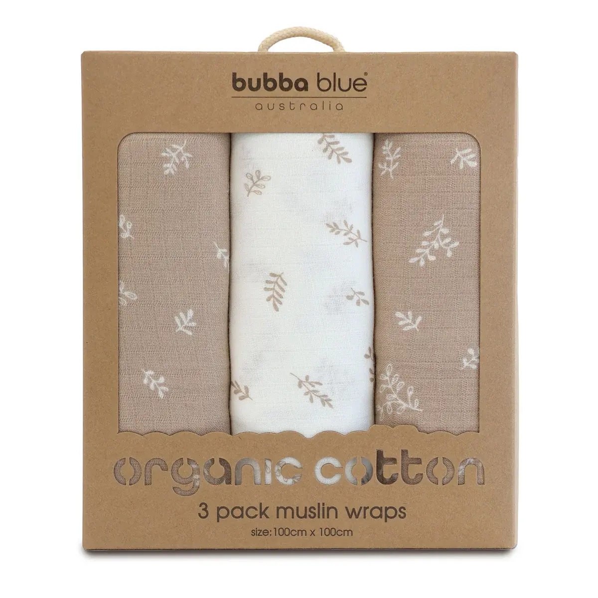 Bubba Blue Bubba Blue Organic Cotton 3PK Muslin Wraps - Chestnut