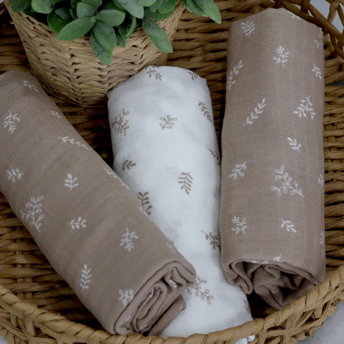 Bubba Blue Bubba Blue Organic Cotton 3PK Muslin Wraps - Chestnut
