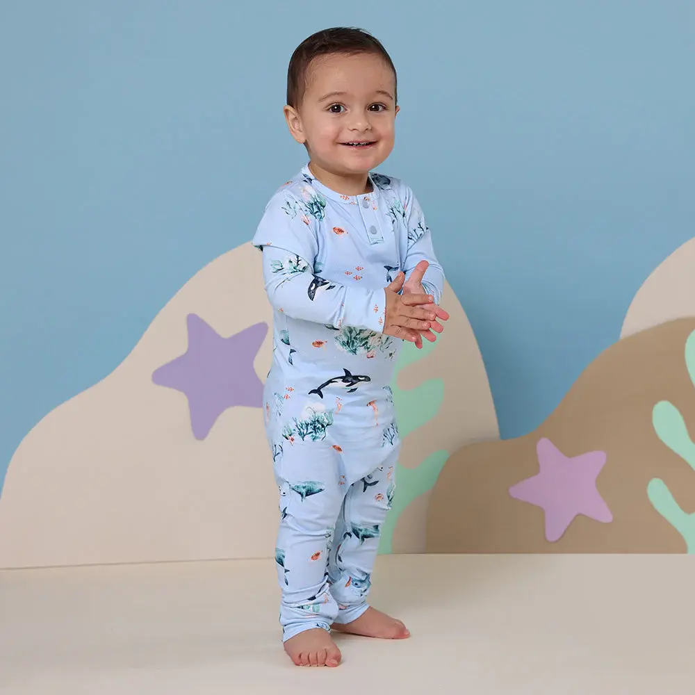 Snuggle Hunny Kids Snuggle Hunny Blue Ocean Organic Growsuit