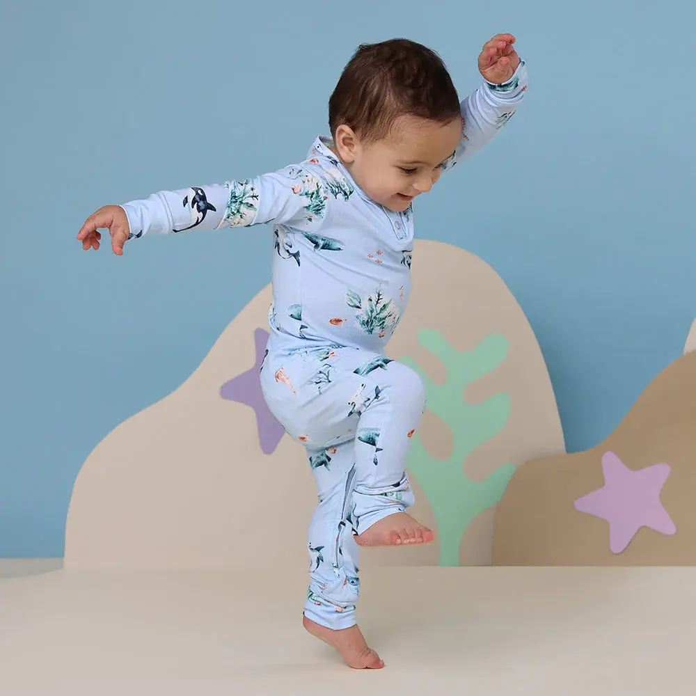Snuggle Hunny Kids Snuggle Hunny Blue Ocean Organic Growsuit