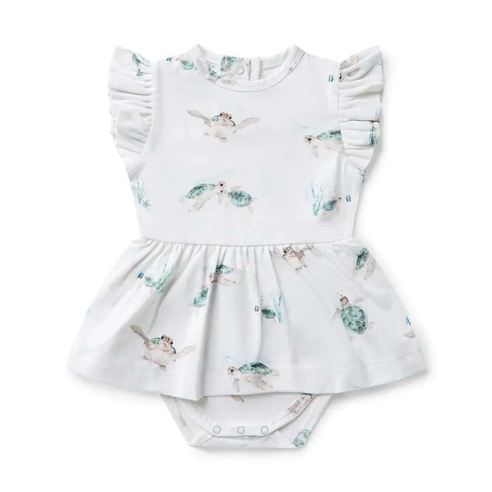 Snuggle Hunny Kids Snuggle Hunny Turtle Short Sleeve Organic Dress