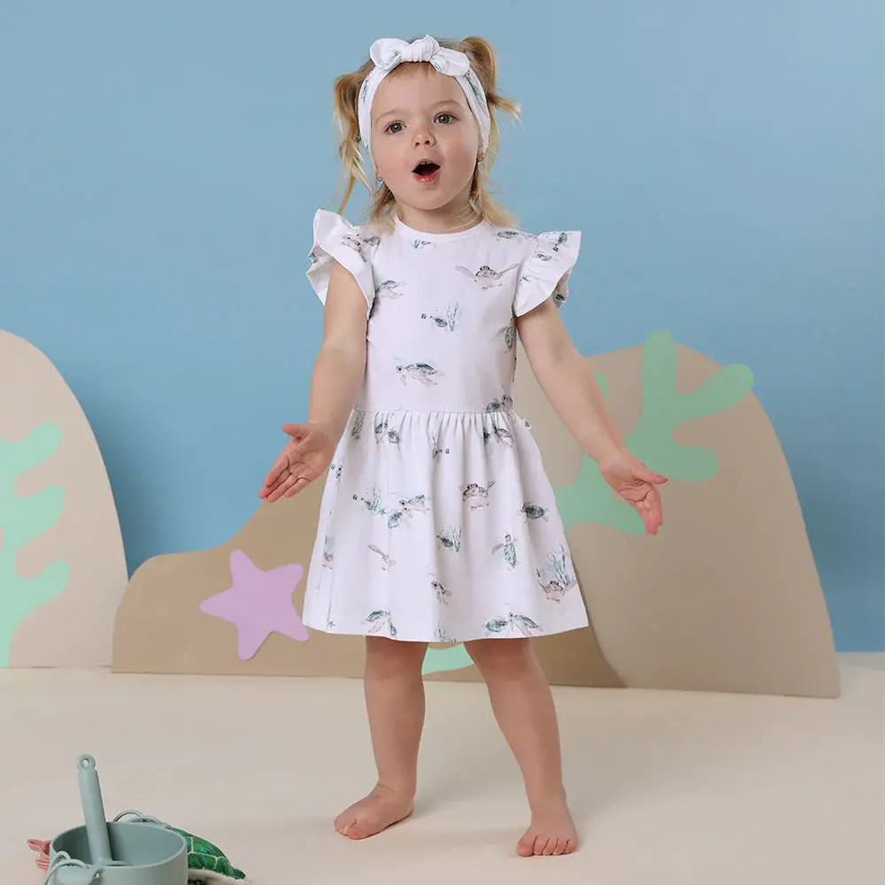 Snuggle Hunny Kids Snuggle Hunny Turtle Short Sleeve Organic Dress