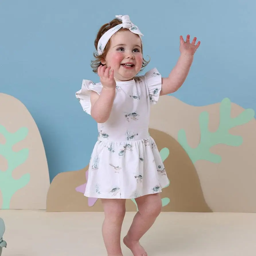 Snuggle Hunny Kids Snuggle Hunny Turtle Short Sleeve Organic Dress