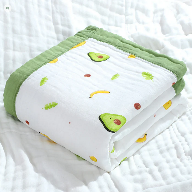 Bub2Kids Bub2Kids 6 Layer Muslin Blanket 100% Organic Cotton - Avocado & Banana