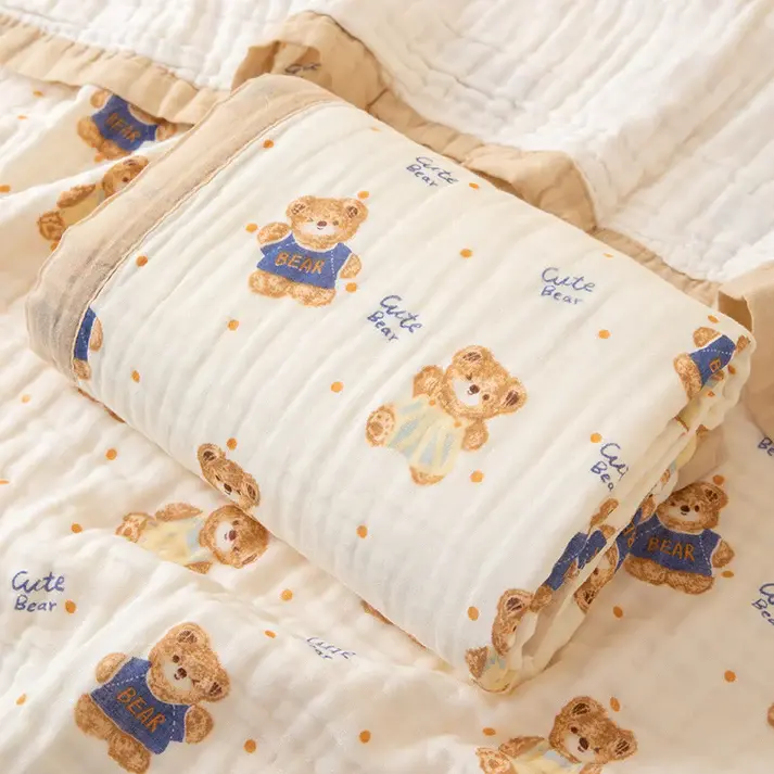 Bub2Kids Bub2Kids 6 Layer Muslin Blanket 100% Organic Cotton - Cute Bear