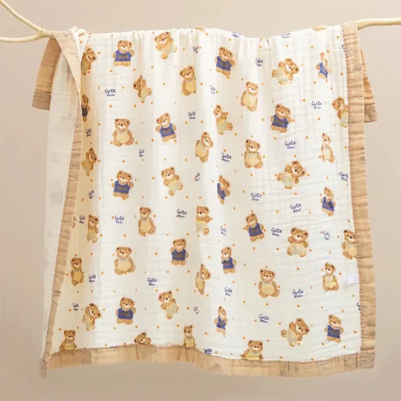 Bub2Kids Bub2Kids 6 Layer Muslin Blanket 100% Organic Cotton - Cute Bear