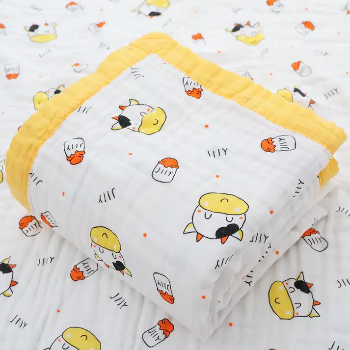 Bub2Kids Bub2Kids 6 Layer Muslin Blanket 100% Organic Cotton - Cow & Milk Bottle