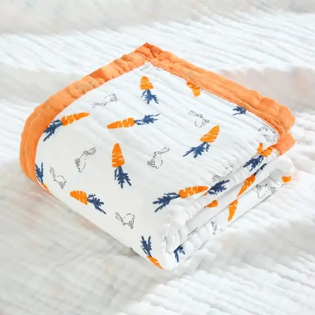 Bub2Kids Bub2Kids 6 Layer Muslin Blanket 100% Organic Cotton - Carrot & Little Bunny