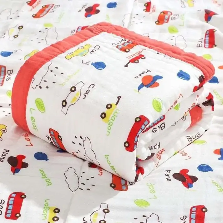 Bub2Kids Bub2Kids 6 Layer Muslin Blanket 100% Organic Cotton Bus, Wagon, Car, Plane