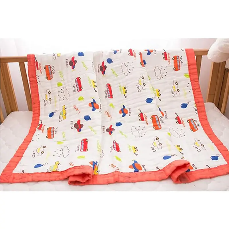 Bub2Kids Bub2Kids 6 Layer Muslin Blanket 100% Organic Cotton Bus, Wagon, Car, Plane