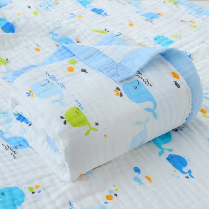 Bub2Kids Bub2Kids 6 Layer Muslin Blanket 100% Organic Cotton - Ocean Friends