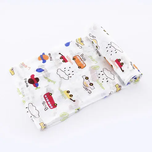 Bub2Kids Bub2Kids 1 Layer Muslin Swaddle Wrap 100% Organic Cotton - Bus, Wagon, Car, Plane