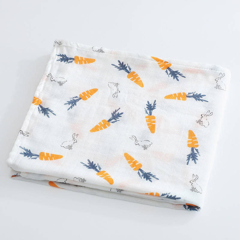 Bub2Kids Bub2Kids 1 Layer Muslin Swaddle Wrap 100% Organic Cotton - Carrot & Little Bunny