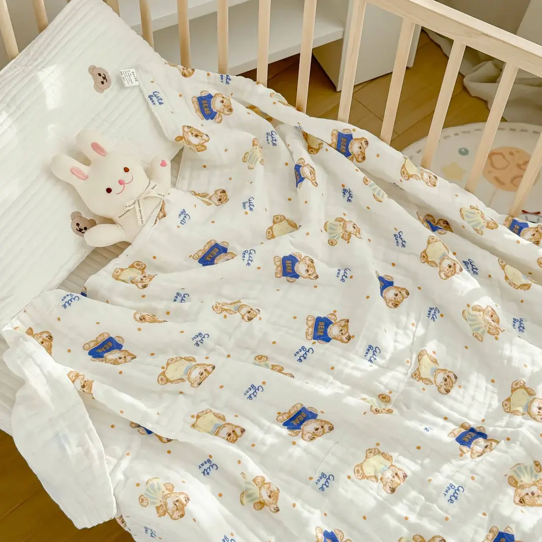 Bub2Kids Bub2Kids 1 Layer Muslin Swaddle Wrap 100% Organic Cotton - Cute Bear