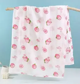Bub2Kids Bub2Kids 1 Layer Muslin Swaddle Wrap 100% Organic Cotton - Peach & Little Bunny