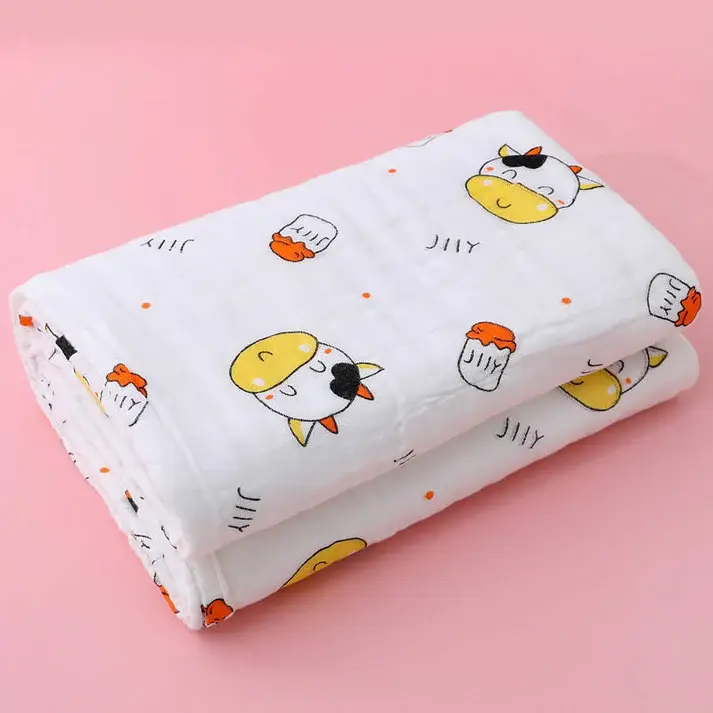 Bub2Kids Bub2Kids 1 Layer Muslin Swaddle Wrap 100% Organic Cotton - Cow & Milk Bottle