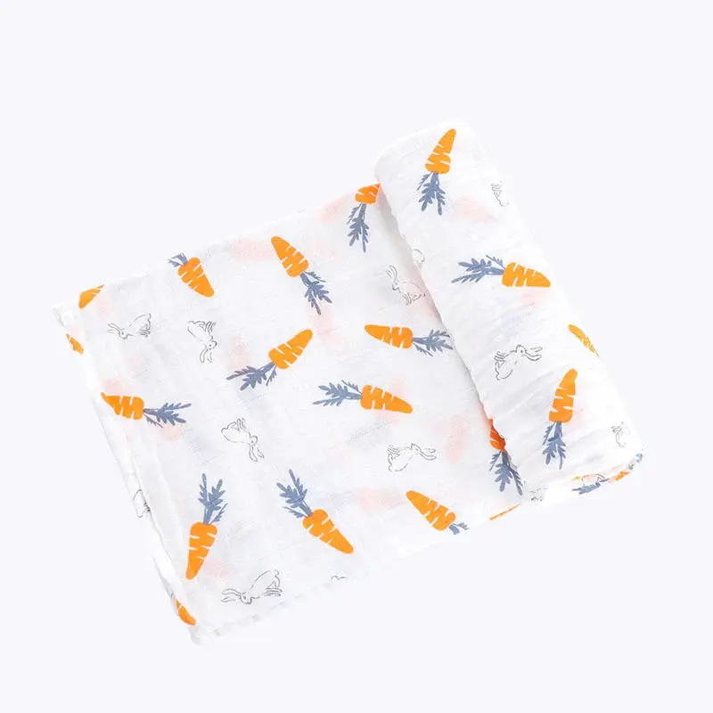 Bub2Kids Bub2Kids 1 Layer Muslin Swaddle Wrap 100% Organic Cotton - Carrot & Little Bunny
