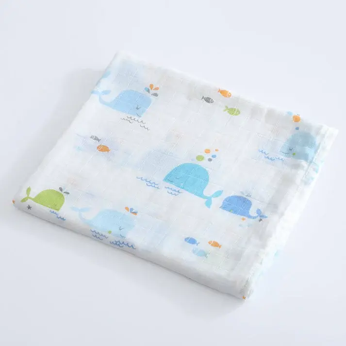 Bub2Kids Bub2Kids 1 Layer Muslin Swaddle Wrap 100% Organic Cotton - Whale, Fishes & Ocean