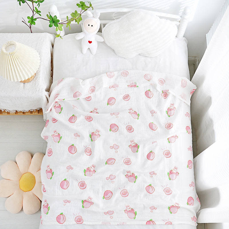 Bub2Kids Bub2Kids 1 Layer Muslin Swaddle Wrap 100% Organic Cotton - Peach & Little Bunny