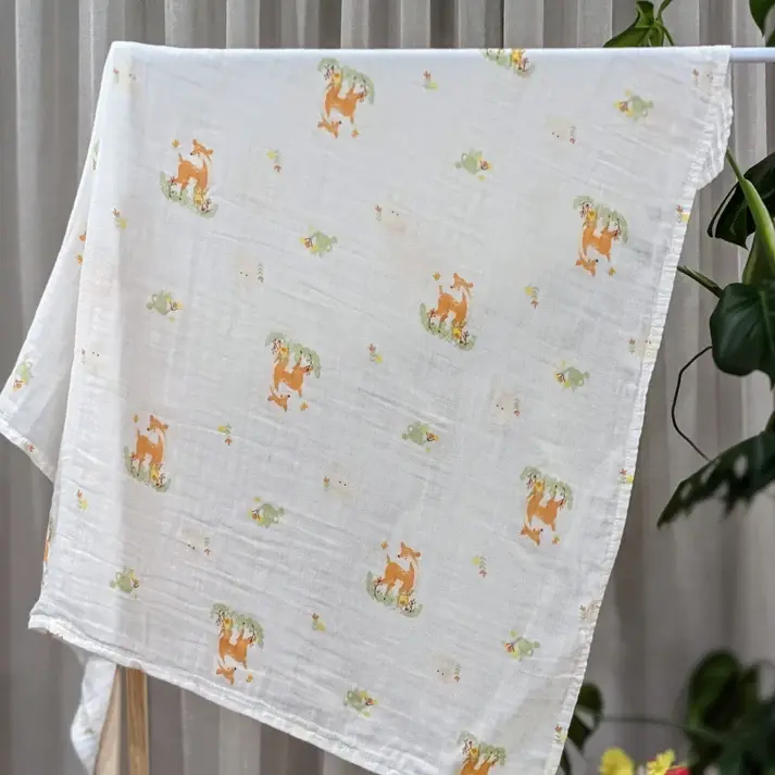 Bub2Kids Bub2Kids 1 Layer Muslin Swaddle Wrap 100% Organic Cotton - Deer, Oh Dear!