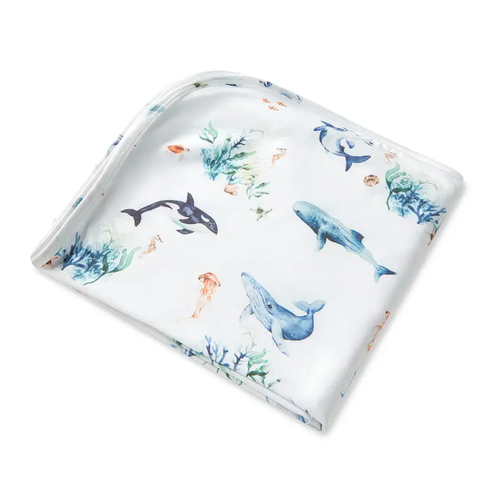 Snuggle Hunny Kids Snuggle Hunny Ocean Organic Jersey Wrap & Beanie Set