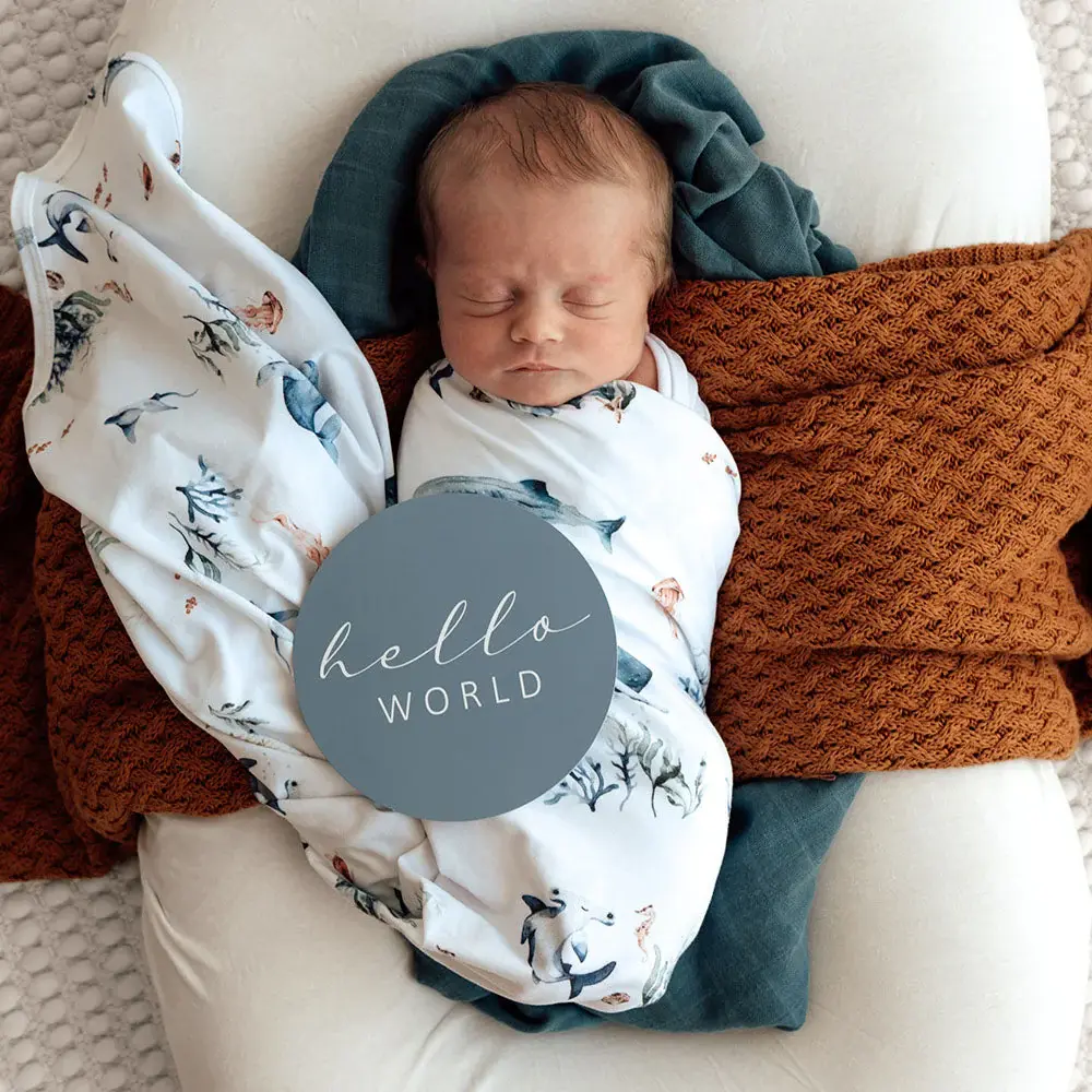 Snuggle Hunny Kids Snuggle Hunny Ocean Organic Jersey Wrap & Beanie Set