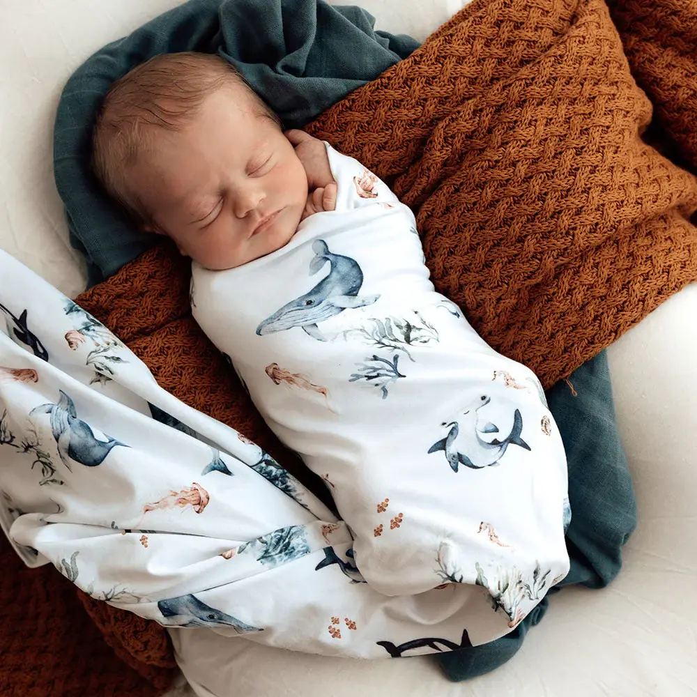 Snuggle Hunny Kids Snuggle Hunny Ocean Organic Jersey Wrap & Beanie Set