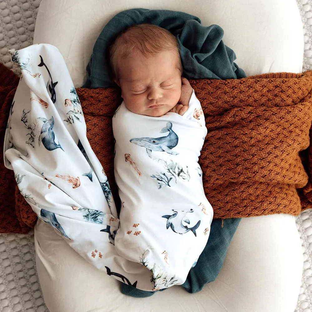 Snuggle Hunny Kids Snuggle Hunny Ocean Organic Jersey Wrap & Beanie Set