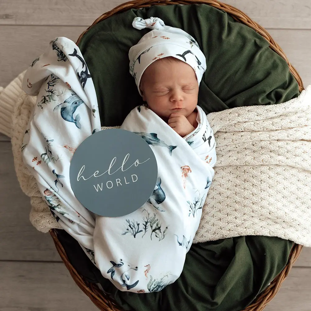 Snuggle Hunny Kids Snuggle Hunny Ocean Organic Jersey Wrap & Beanie Set